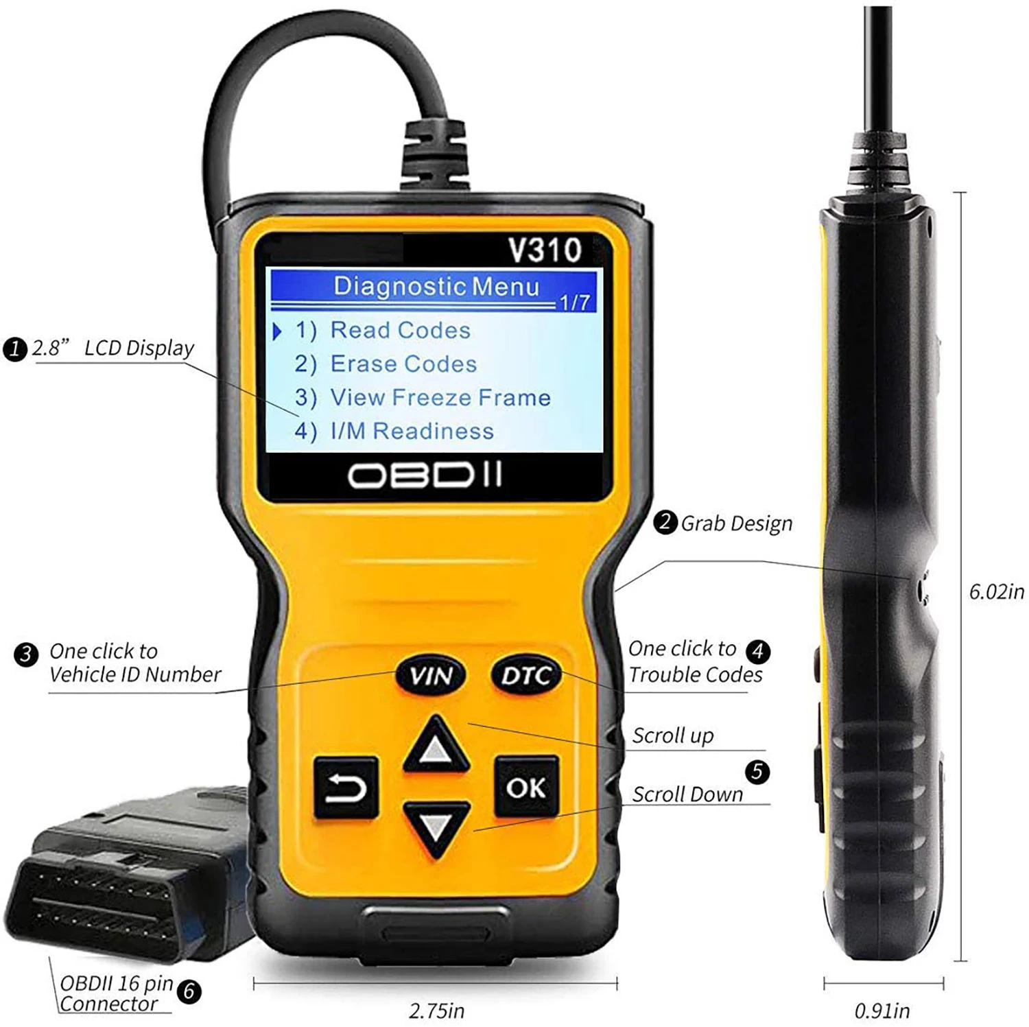 V310 16-Pin OBD2 Auto Scanner Better than ELM327 V1.5 Obdii/Eobd V310 V1.1 Code Reader Scan Tool Effective Auto Diagnostic Tool