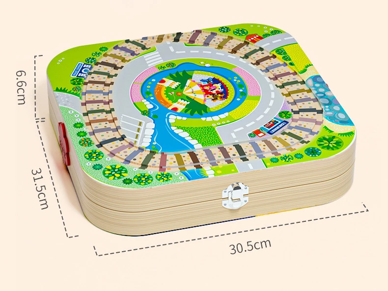 木製携帯用卓上鉄道 57ピース 木製シティ建設 スタッキングブロックおもちゃ 建築ブロックセット 男の子と女の子へのギフト