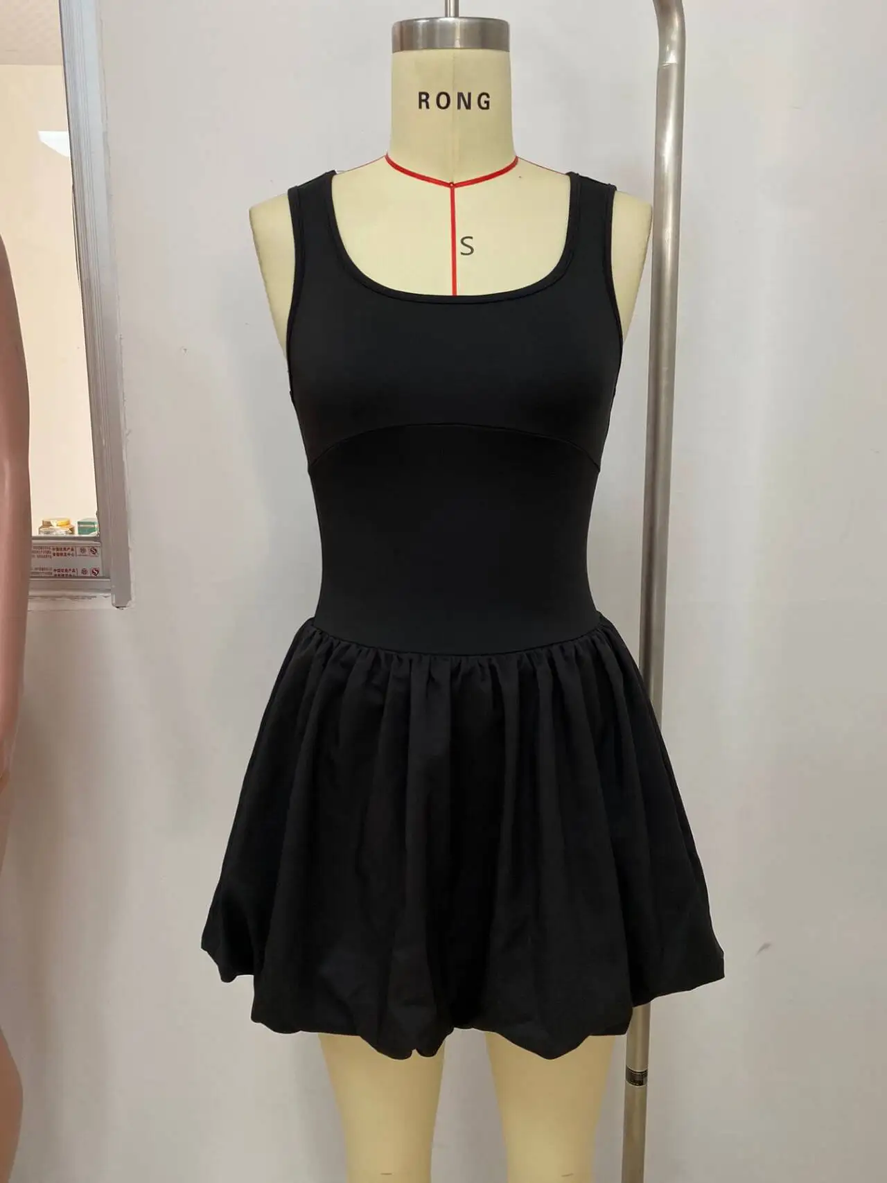 Sexy Solid Color Patchwork U Neck a Line Dresses