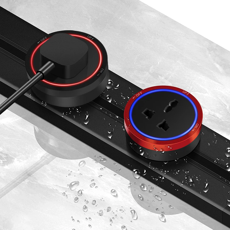 Wall Mounted Removable Power Track Socket P2 Series Surface Track Outlet Black  40cm with 2 LED Adapters