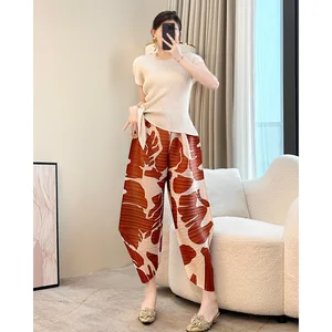 Miyake Women's 2026 New Summer Cropped Pleated Pants Khachi All-match Harlan Loose Sports Pants Leopard Pattern Mid Zipper Fly