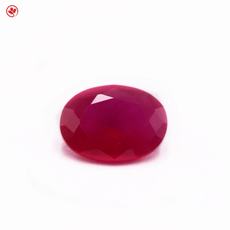 Redleaf 5A Ruby 5 # Oval Shape Sand Bottom Synthetic Ruby Gemstone Red Corundum Gemstone