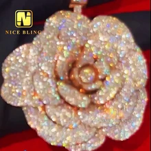 High Fashion 3D Camellia Luxury Jewelry custom pendant moissanite hip hop pendant Flower Pendant Finest Gift for Girls