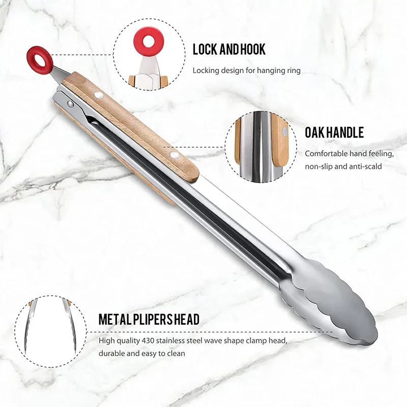 Stainless Steel Locking Kitchen Cooking Tongs Metal BBQ Grill Tongs for Grilling Food details
