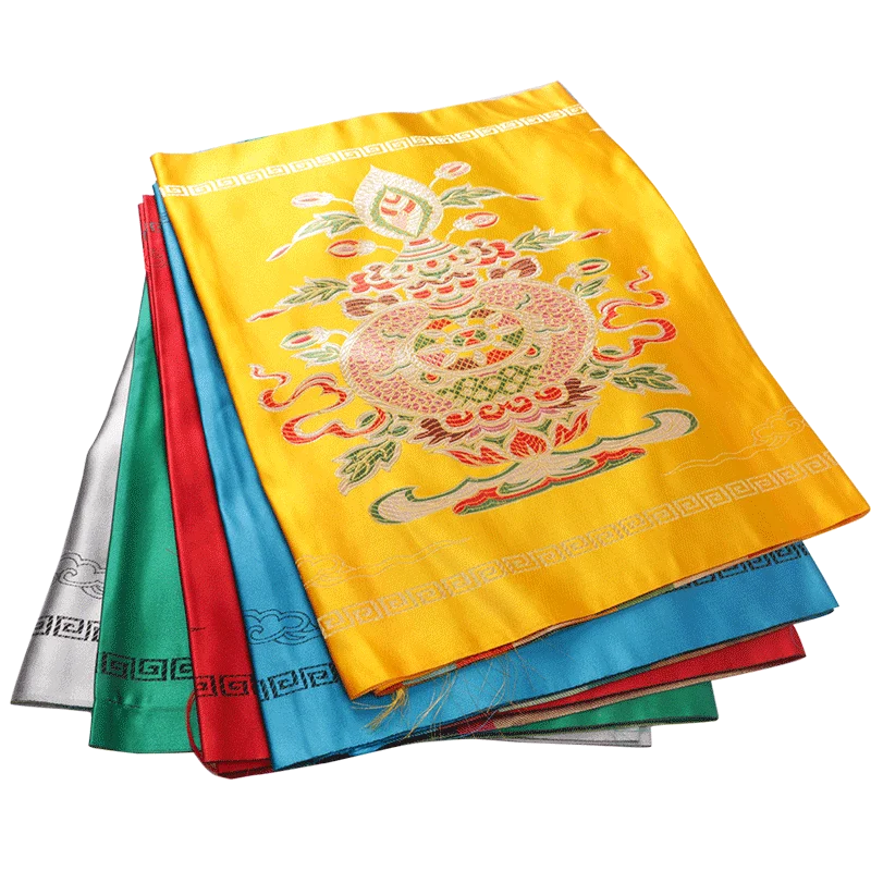 120"QUALITY TIBET BLESSED SILK HADA SCARF:YELLOW 8 AUSPICIOUS SIGNS EMBROIDERY