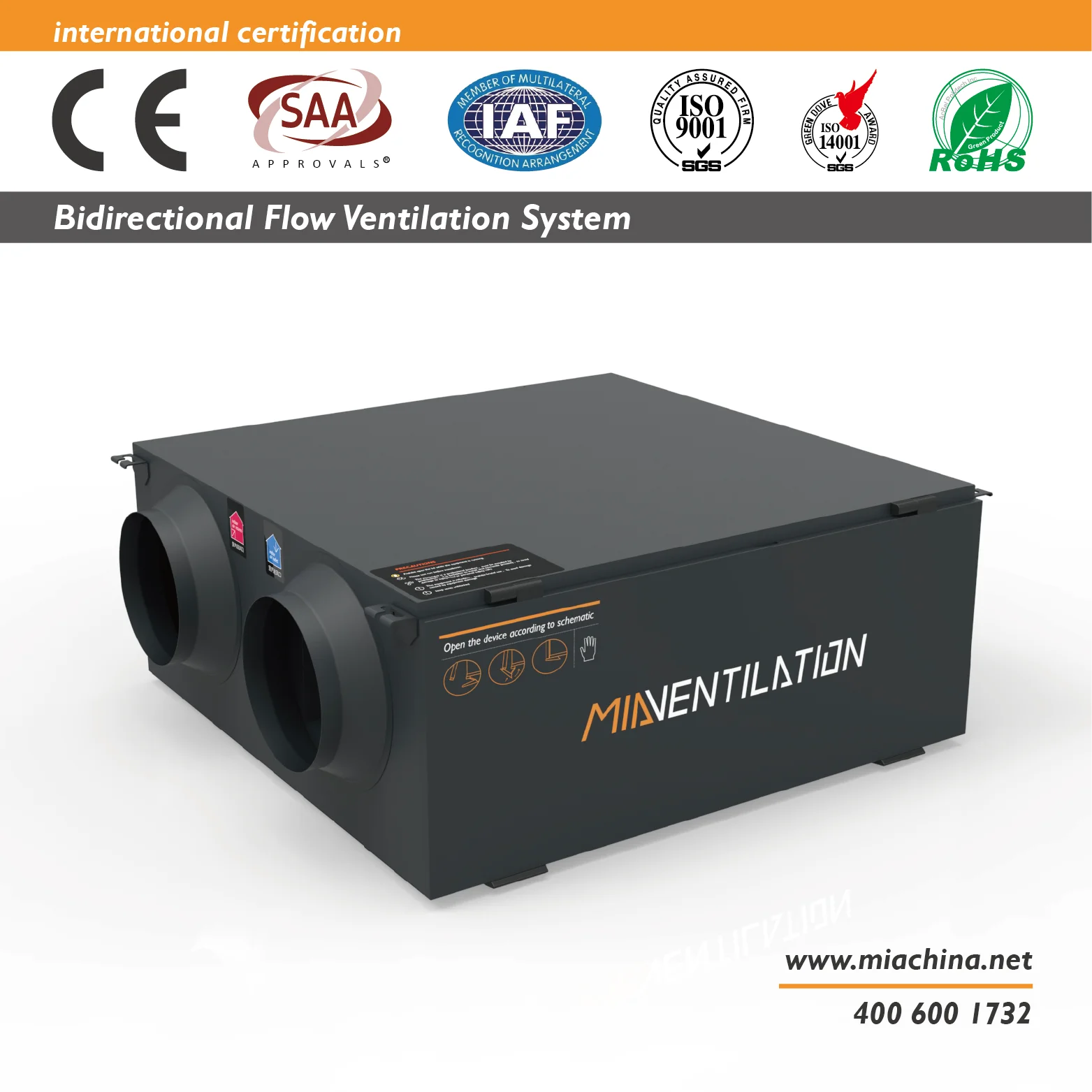 MIA 1000 CMH Central Ceiling Type Bidirectional Flow Fresh Air Ventilation Fan Energy Cost Saving HVAC System air Ventilator