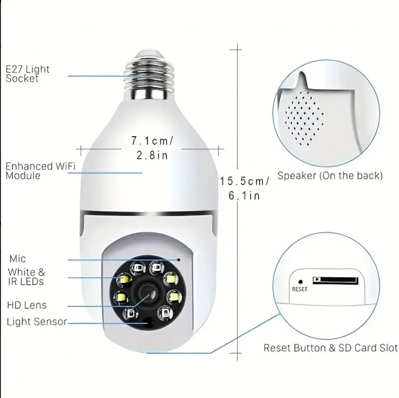 E27 Night Vision Wireless Light Bulb Camera 360 Cctv 5G /2.4G Wi Fi Mini Ip Digital Camera