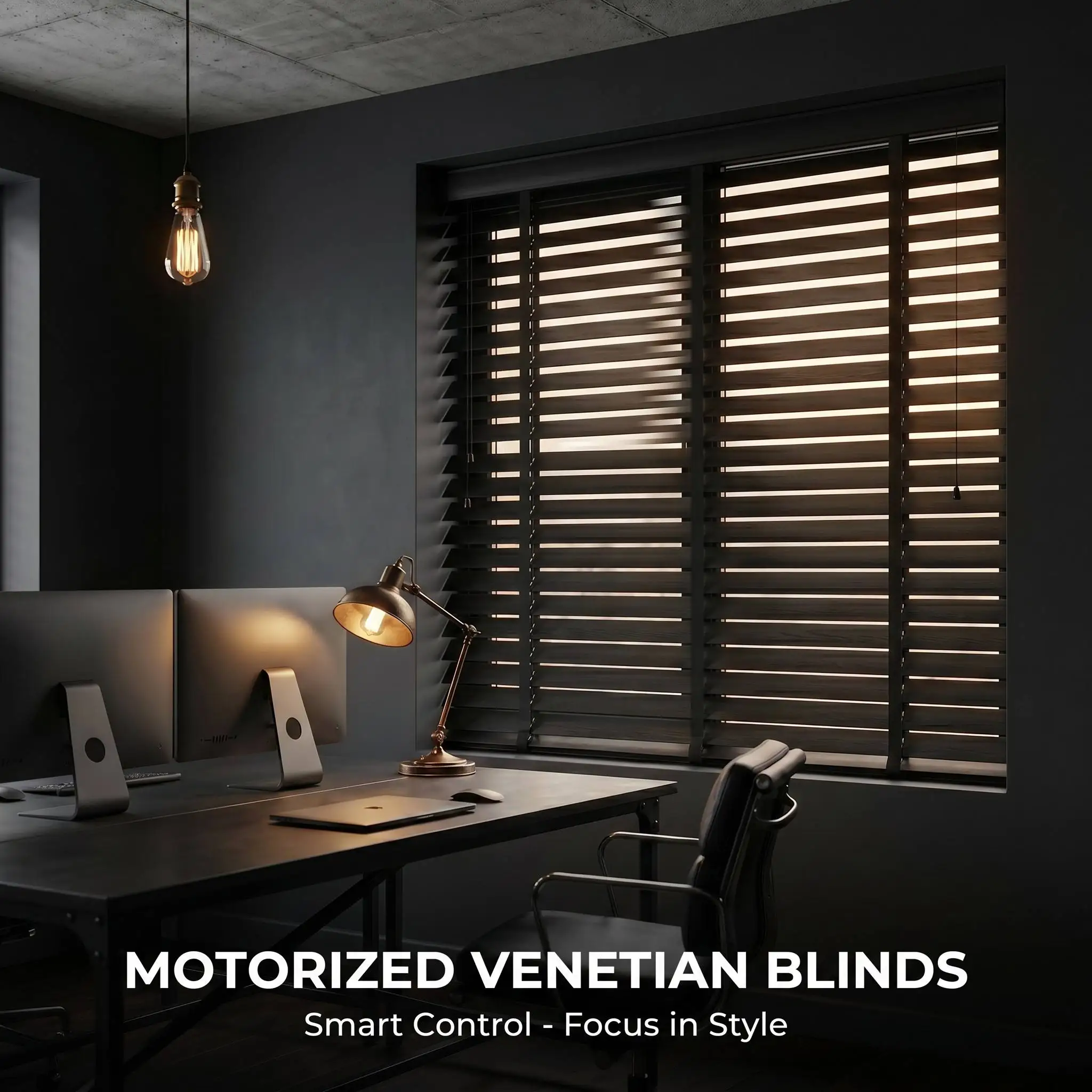 Electric Motorized Venetian Blinds A-OK Motor Painted Color Black Cordless Remote Control Custom Size OEM ODM