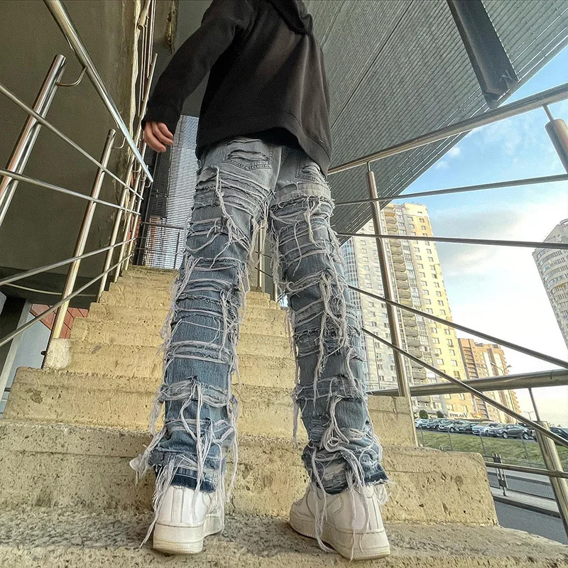 DiZNEW Manufacturer Wholesale High Quality Custom Fabric Layering Fashion Clothes Jeans Pants For Men factory