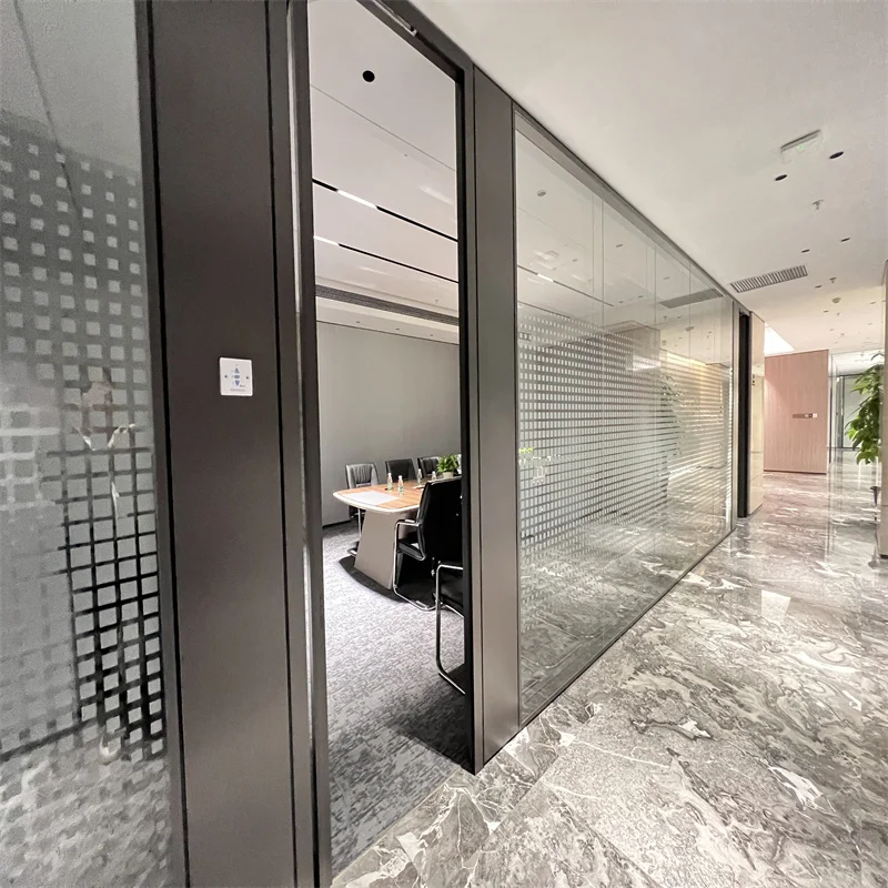 product 90mm wall thickness aluminum frame steel keel panoramic double glass partition for luxury residential lobbies-2