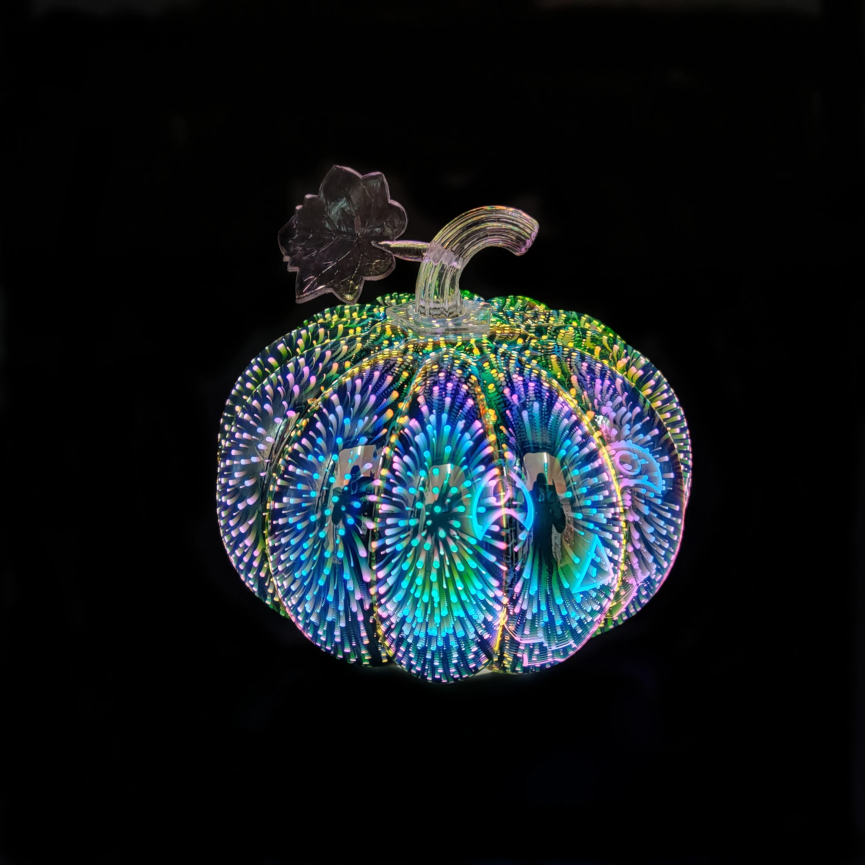 Wholesale  new design Rainbow finish glass pumpkin with LED light for halloween decoration