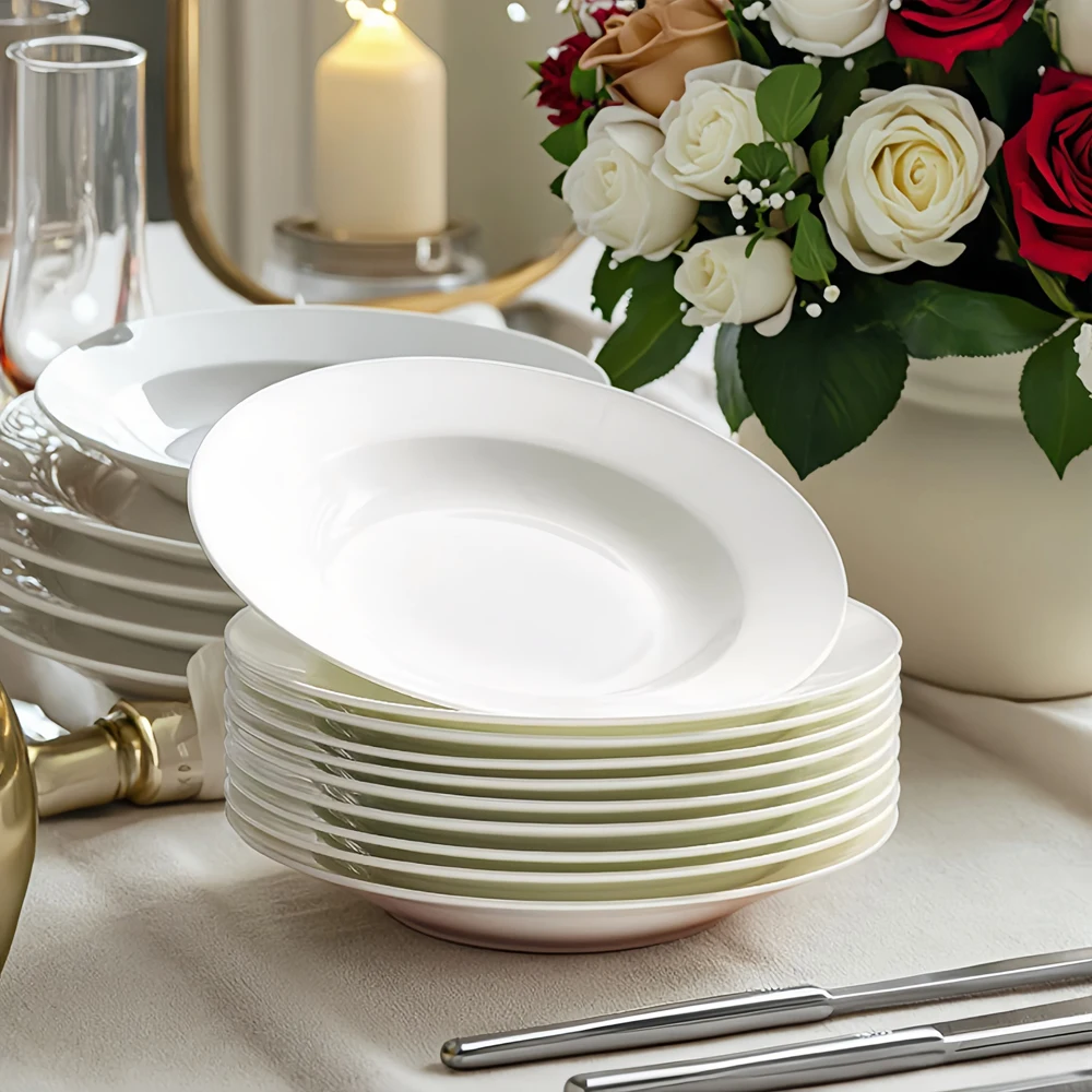 Custom Fine Bone China Deep Pasta Dishes Plate,White Spaghetti Soup Plate for Wedding Dinner Party