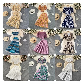 High Quality Casual Dress Abstract Floral Mini Ruffle Dresses Women Lady Elegant