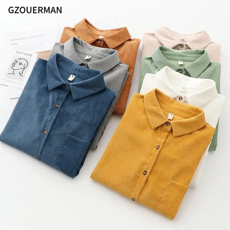 2021 New Fashion Women Corduroy Shirts 