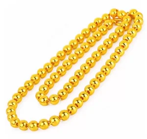 Fine Jewelry Round Bead String Necklace Beaded Necklaces Luxury Real Gold Chain Trendy Gold Necklace for Women Men