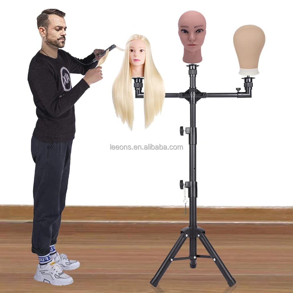 Leeons Heavy Duty Black Mannequin Canvas Head Tripod Wig Stand Tripod With Pedal For Wig Making