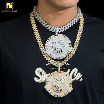 China Jewelry Wholesale Skull Face cartoon pendant Exaggerated Colorful CZ Jewelry Hip Hop Rock Iced Out Gifts For Men Rappers