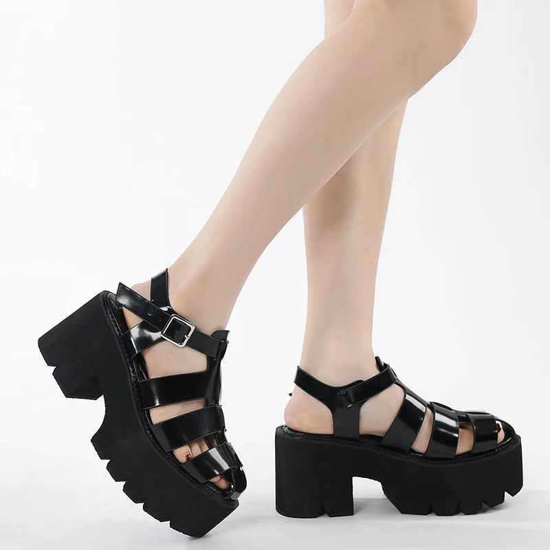 Busy Girl YD4805 Black Women Sandals - Punk Goth Style