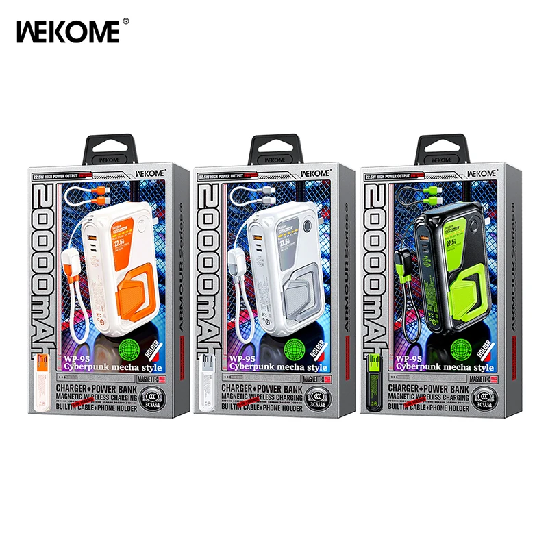 Multi-function Magnetic Wireless Power Bank Universal Travel Charger Pouch 5-IN-1 with Plugs USB C PD 22.5W Powerbank 20000mAh