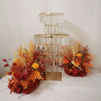 GIGA Gold plated road lead wedding decoration main table decoration 5 layer flower acrylic rack runway party supplies
