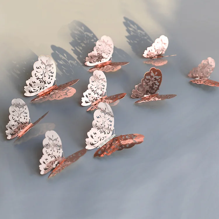 12PCS 3D Butterfly Gold Hollow Baking Cake Topper Metal Texture