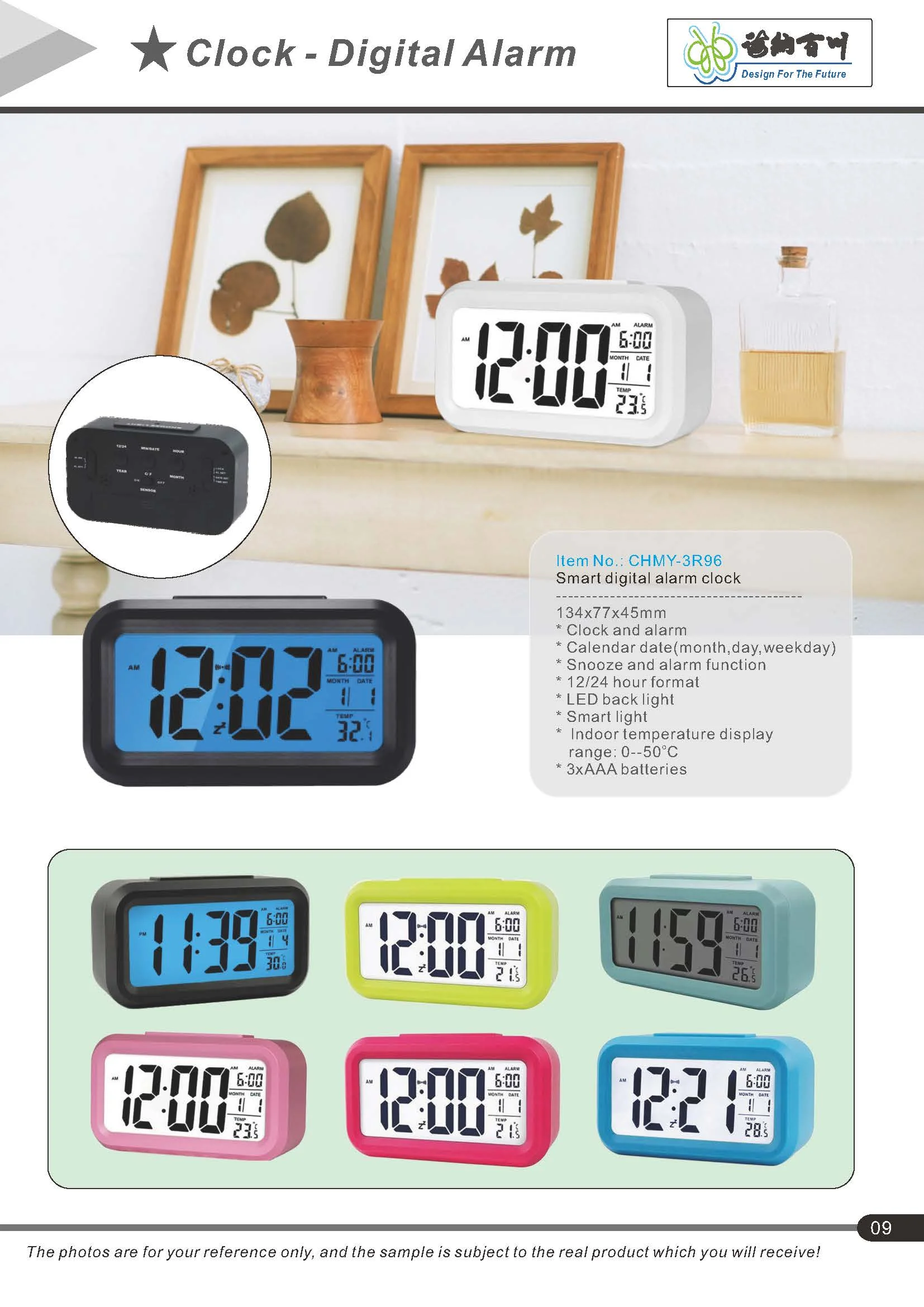 デジタルテーブルled時計時間/温度表示機能ボタン: Mode Alarm Snz 