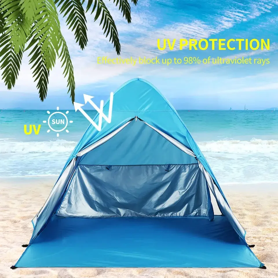 Outdoor Anti UV Beach Shelter Sun Shade Pop Up Tent Instant Portable Camping Beach Tent with Extended Floor details