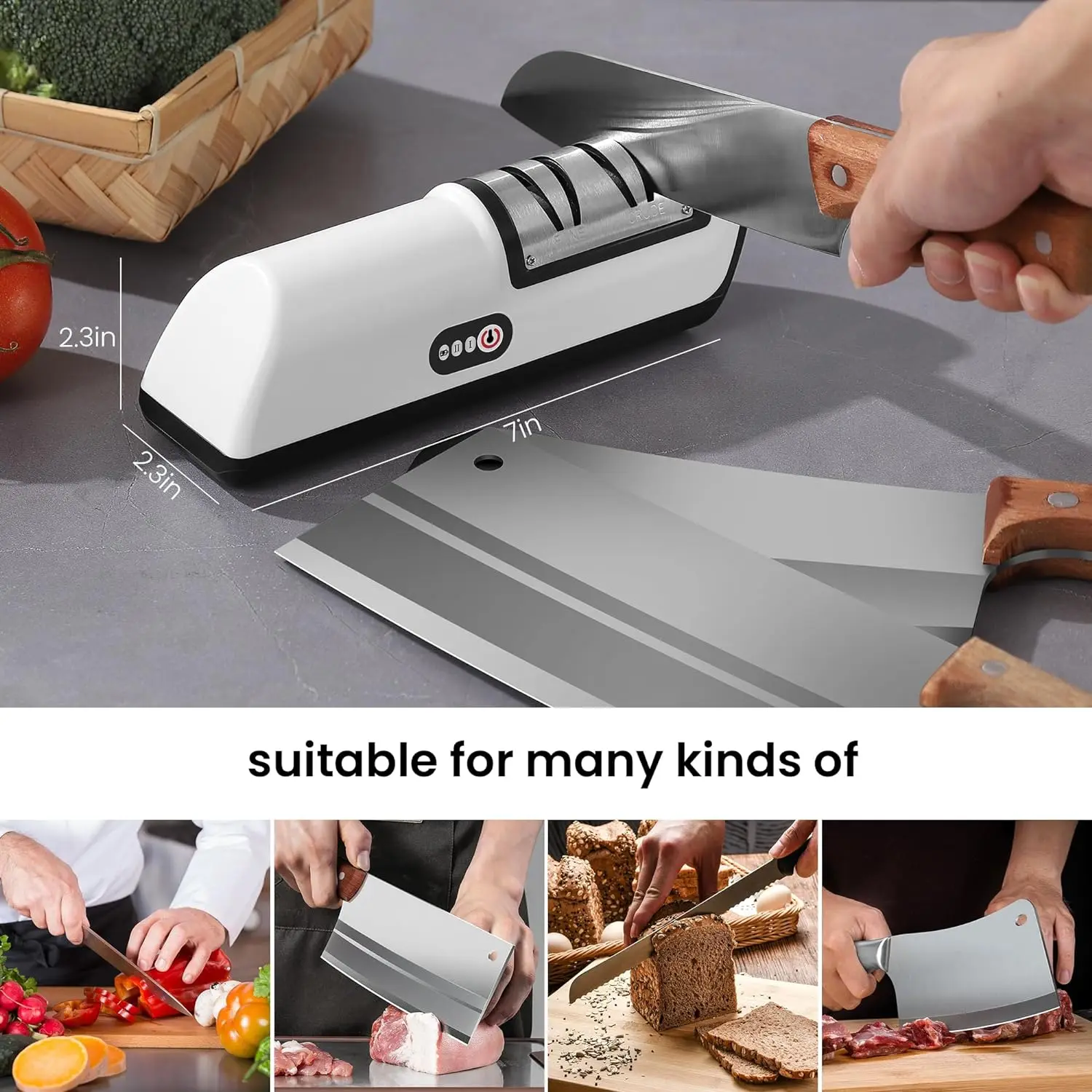 Professional 2-Stage Electric Knife Sharpener, Knife Sharpener for Kitchen Knives with Quick Sharpening and Polishing Function