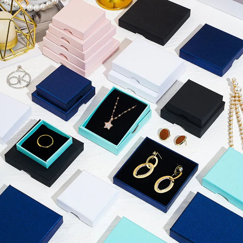 Personalized Design Paper Cardboard Jewelry Box Package Organizer 100pcs Logo Custom Jewelry Box for Gift with Black Foam