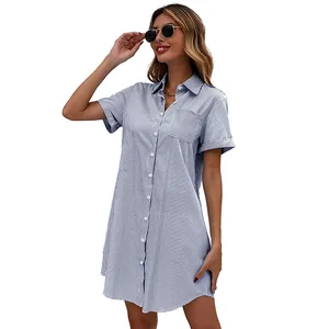 Casual Fashion Summer Office Wear Women's Loose Stripe Shirt Dress