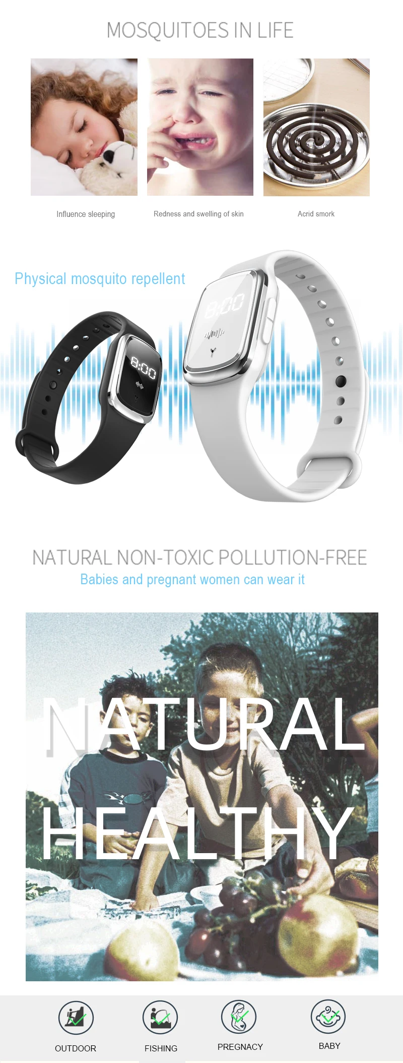Ultrasonic Mosquito Repellent Wrist Bands M2 Bracelet Children Outdoor Intelligent Mosquito Repellent Wrist Bands