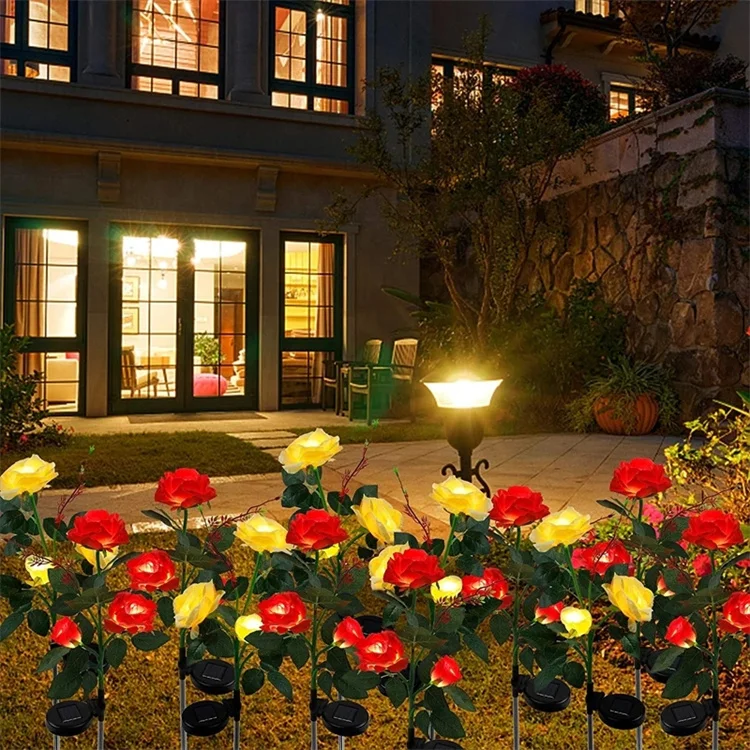 Solar Powered Rose Flower Garden Stake Light LED Solar Rose Lights Outdoor Waterproof for Garden Park Decoration