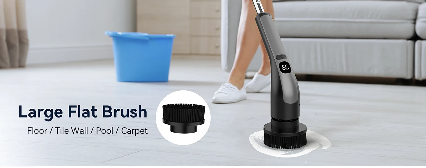 Home Kitchen Floor Cleaning Brush Long Handle Extendable Wireless Electric Rotating Model with Plastic Material