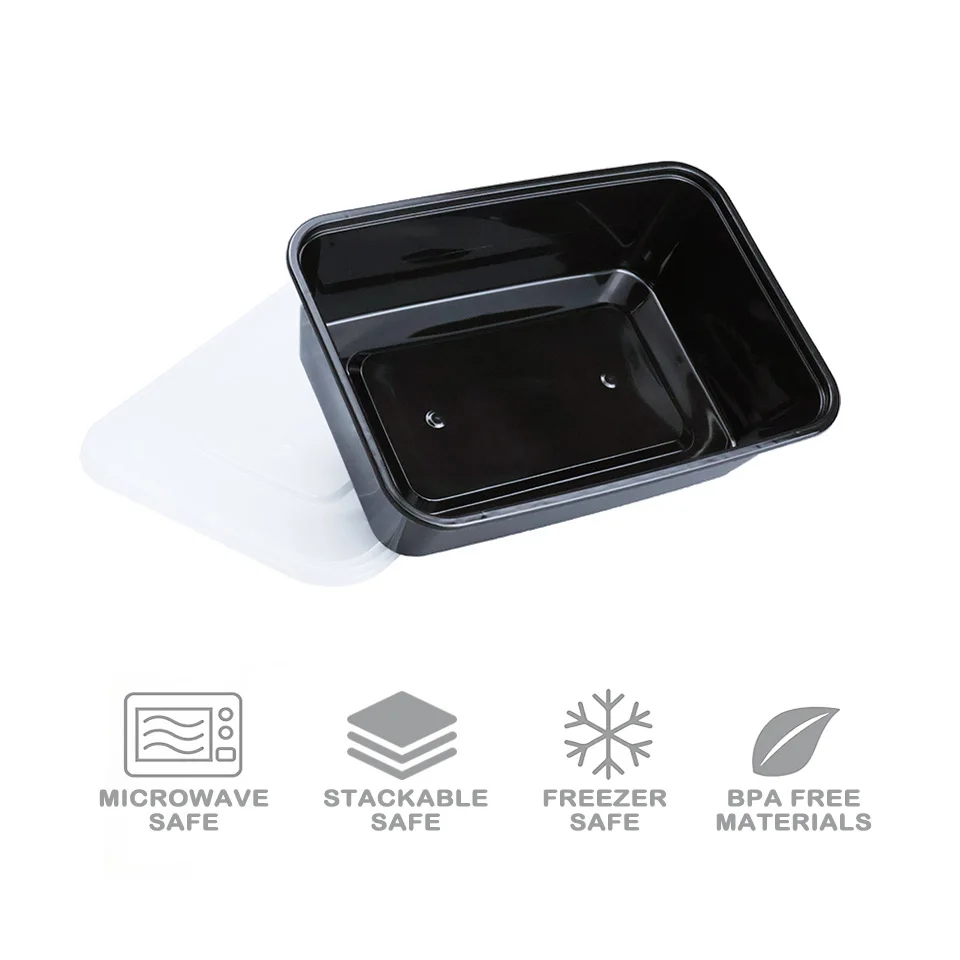 Одноразовые пластиковые не хрупкие ящики для хранения, 500 мл, черный прямоугольный контейнер для еды на вынос в микроволновой печи