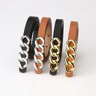 Women Leather Belt Wholesale Fashions Retro Women Ladies Chain Buckle Thin PU Leather Belt
