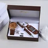 marrone (orologio+portachiavi+penna+gemelli+scatola regalo in legno)