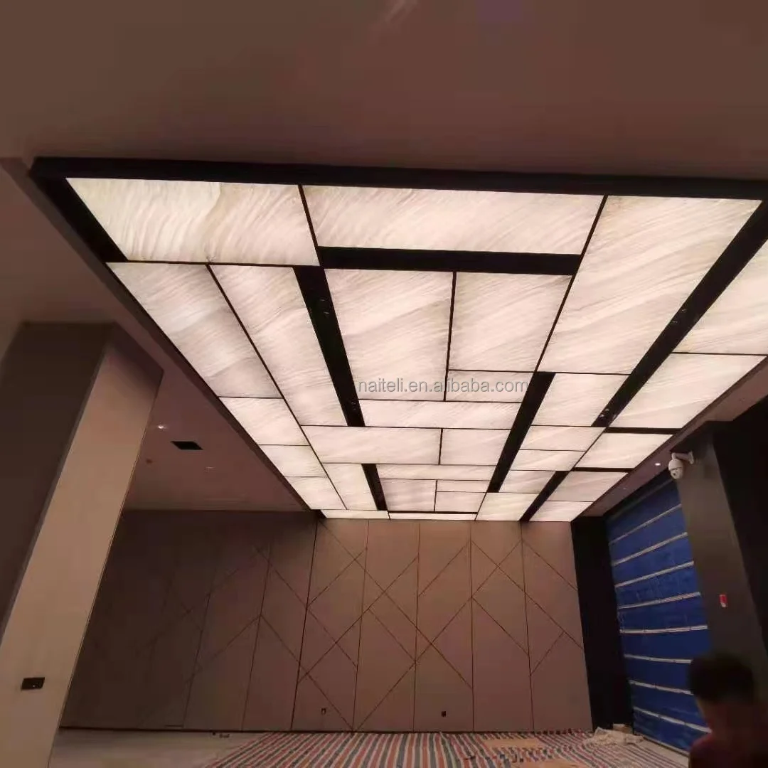 Lightweight Fiberglass Onyx Stone Translucent Ceiling Panel Fireproof Perforated Design Easy for Mall Hotel Hospital Use