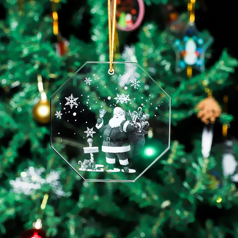 product new arrivals crystal  octagon shape christmas tree pendant ornaments with uv printing design-37