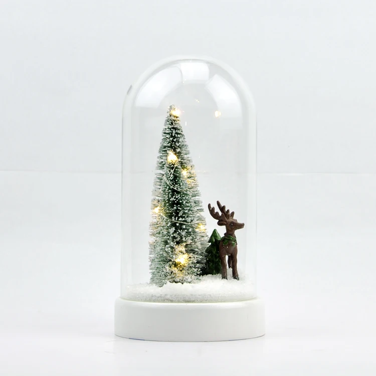 Manufacturer custom LED Christmas glass dome bell jar with wood base and snowman figure inside