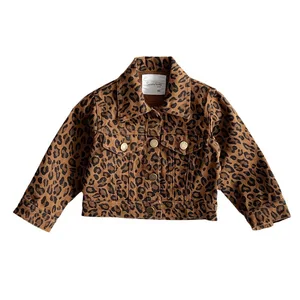 Customized Japanese-style Vintage Children's Clothing Hollywood Children's Leopard Print Coat Trendy Denim Top Clothes for Kids