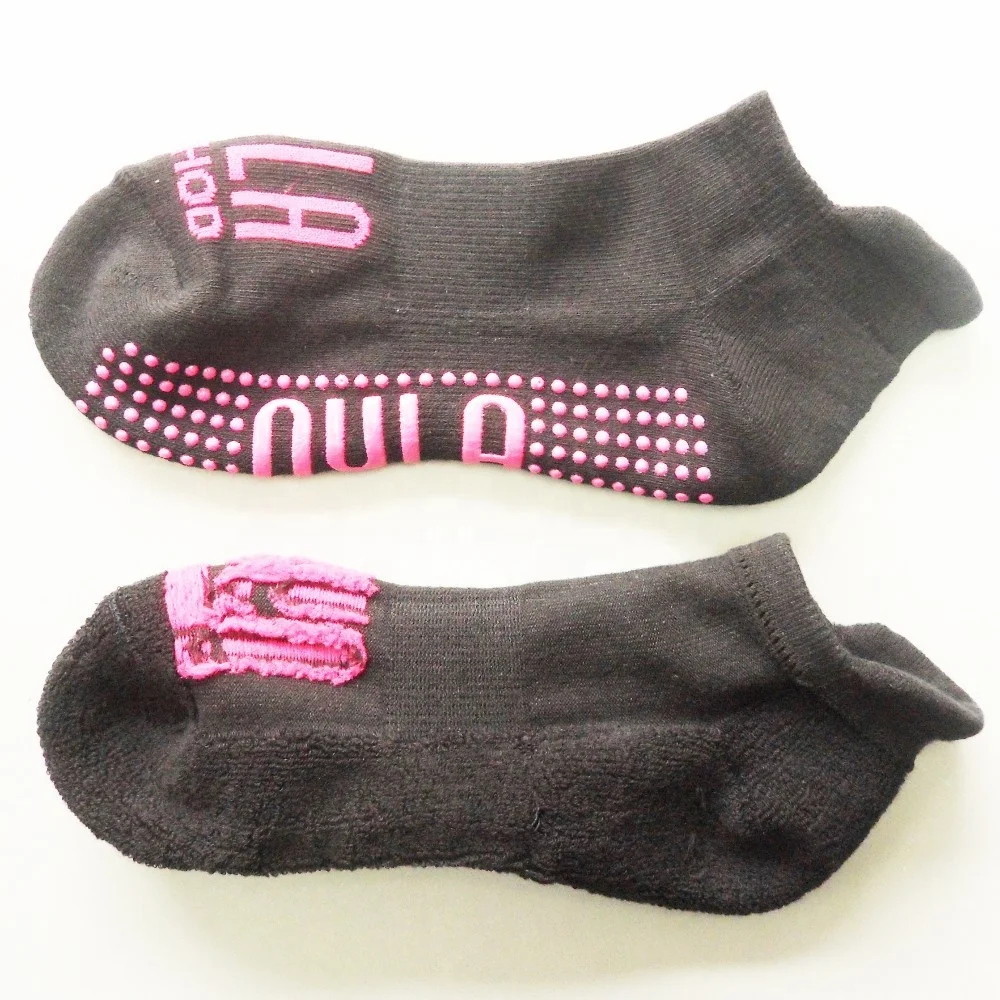 Custom Text Non Slip PVC Grips Sole Sock Cotton Non Skid Ankle Socks Pilates Barre Yoga Workout Sticky Bottom Socks