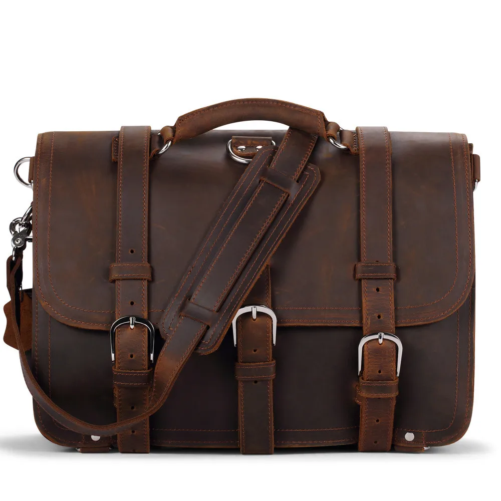 Vintage Style Genuine Leather Men Laptop Business Bag