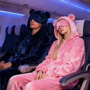 Manufacturer Custom Premium Unisex Comfort Warmthvelvet Hoodie Pullover Airplane Hoodie Set with Adjustable Eye Mask Thumbholes