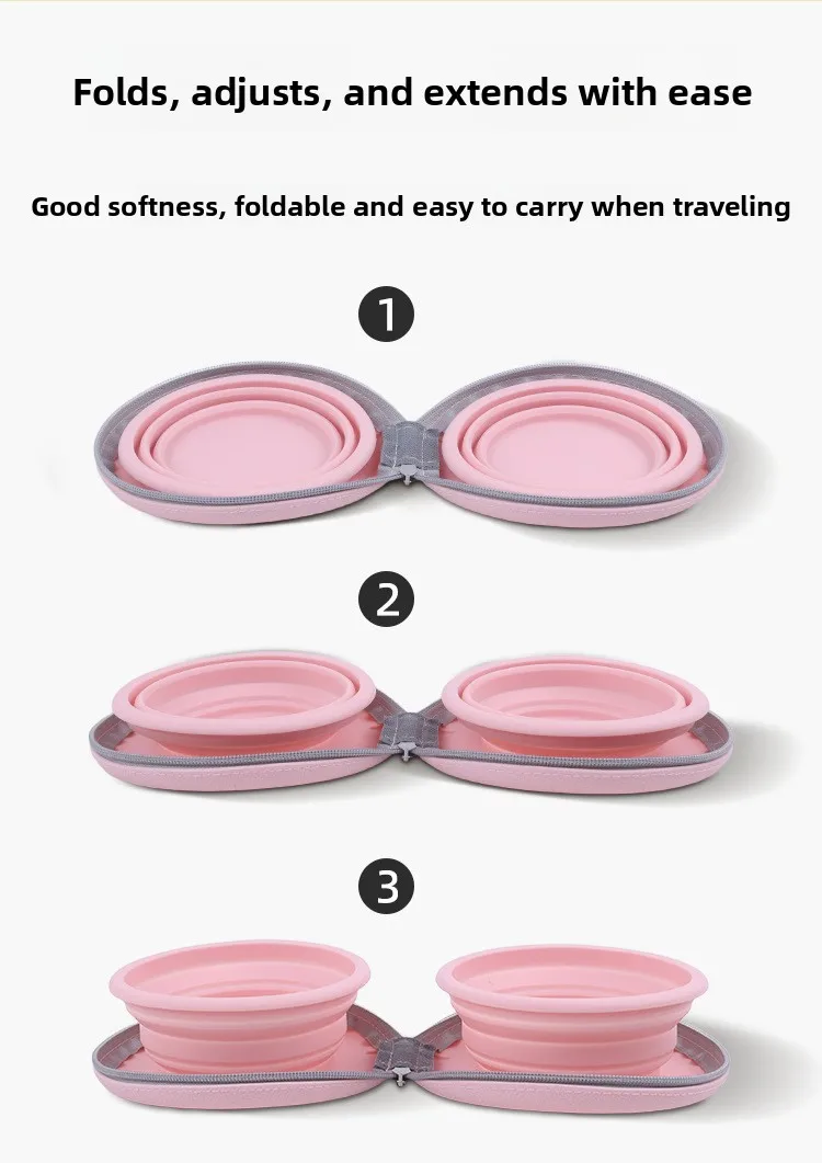 Pet Carrying Outdoor Portable Dog Food & Water Double Folding Silicone Bowl-Lightweight Durable Food Grade Material factory