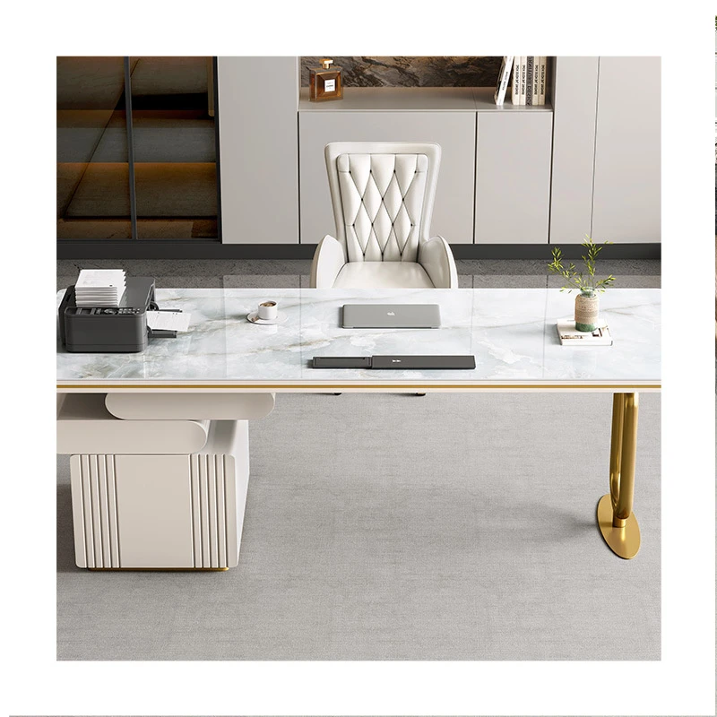 Light Luxury White Modern Simple Round Rock Board Desk 1-Year Warranty Small Home Computer Study Desk