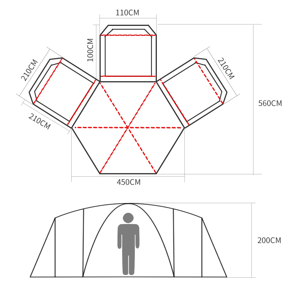 Large Tent Professional 3 Room Outdoor Double Layer Glamping Big