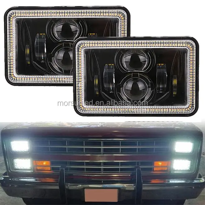 4x6 Inch Rectangular Led Headlight with halo for Peterbilt 378 379 Accessories Truck Led Headlight for Kenworth