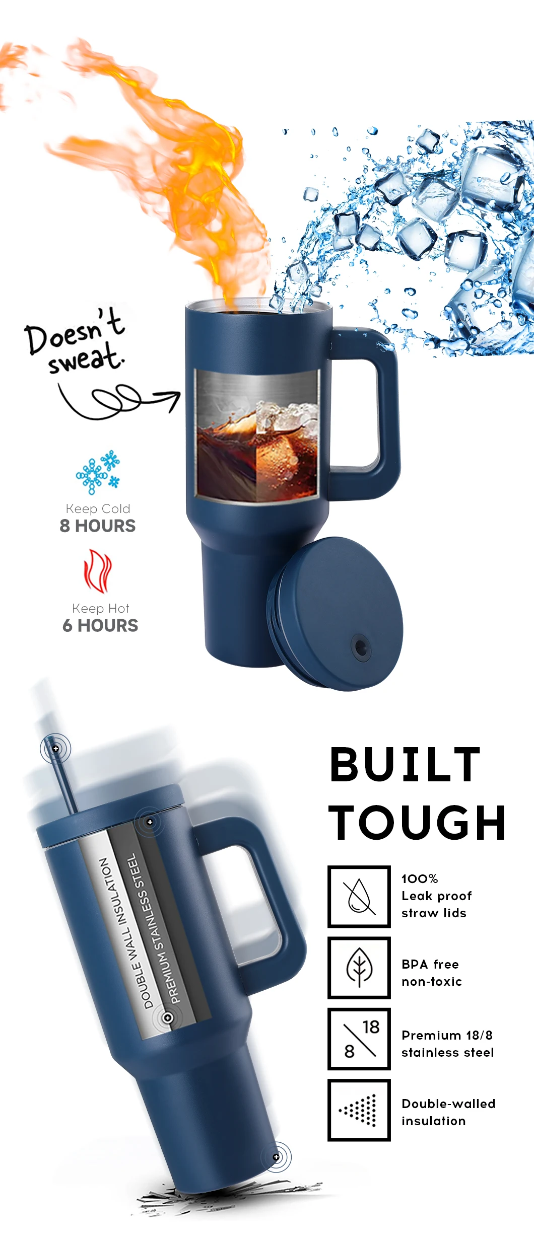 Everich 2024 Custom Tumbler with Handle 40 oz Tumblers Stainless Steel ...