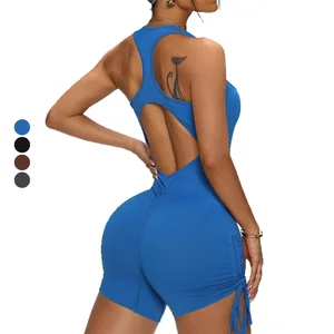European American Style High-Intensity Sports Backless Peach Butt Yoga Jumpsuit Bare Sensation Tight-Fitting Fitness Bodysuit