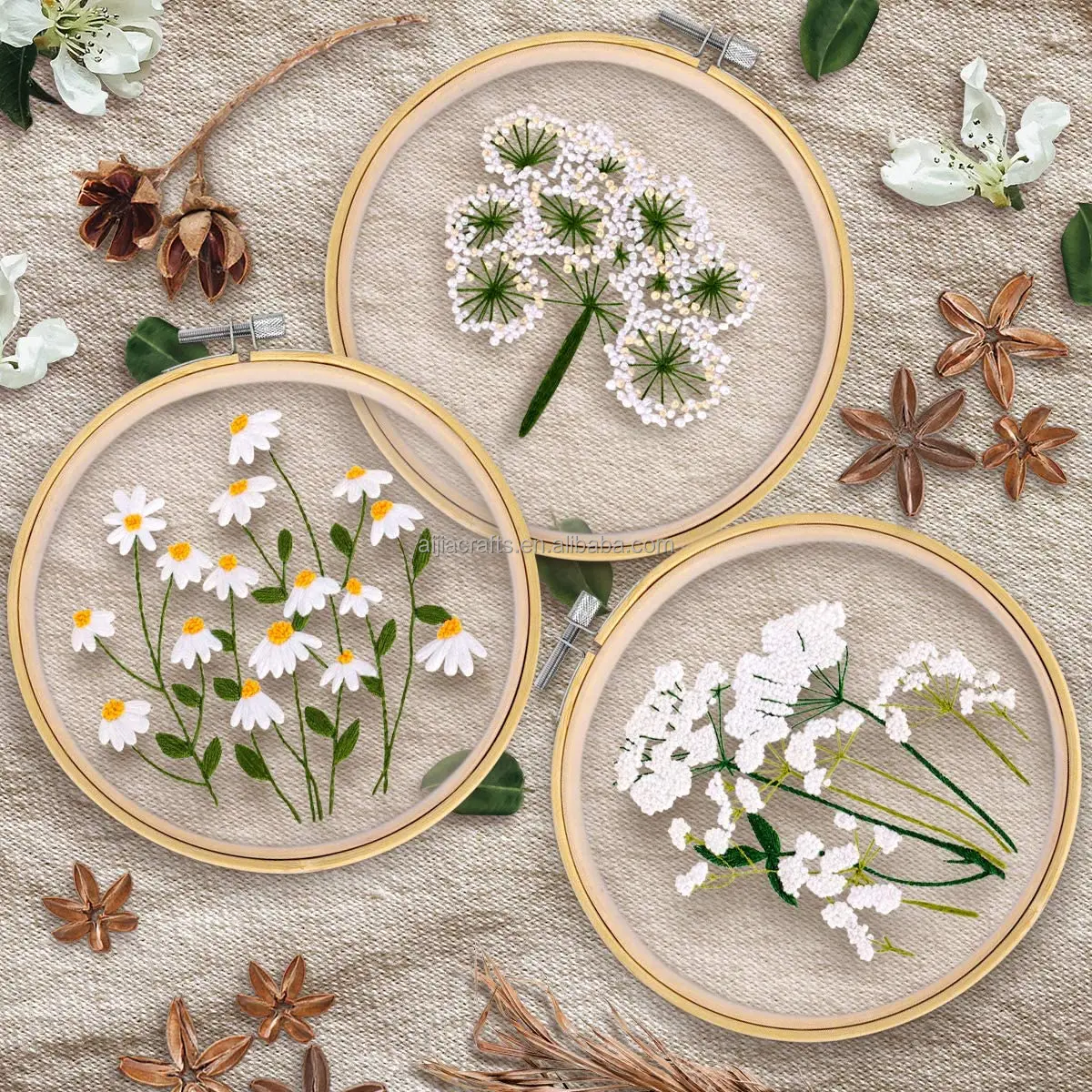 Flower Diy Beginner Hand Embroidery Full Kit Diy Embroidery Start Kit Plants Transparent